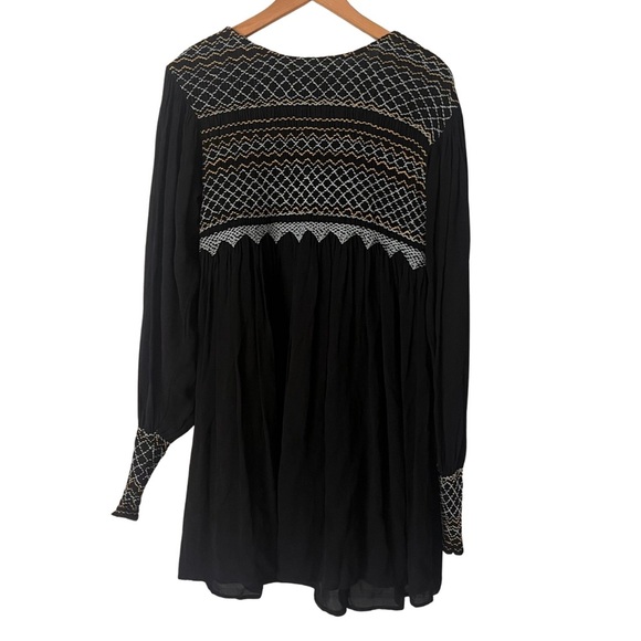 FREE PEOPLE Black Late Night Picnic
Embroidered Smock Mini Dress, Small - Picture 3 of 11